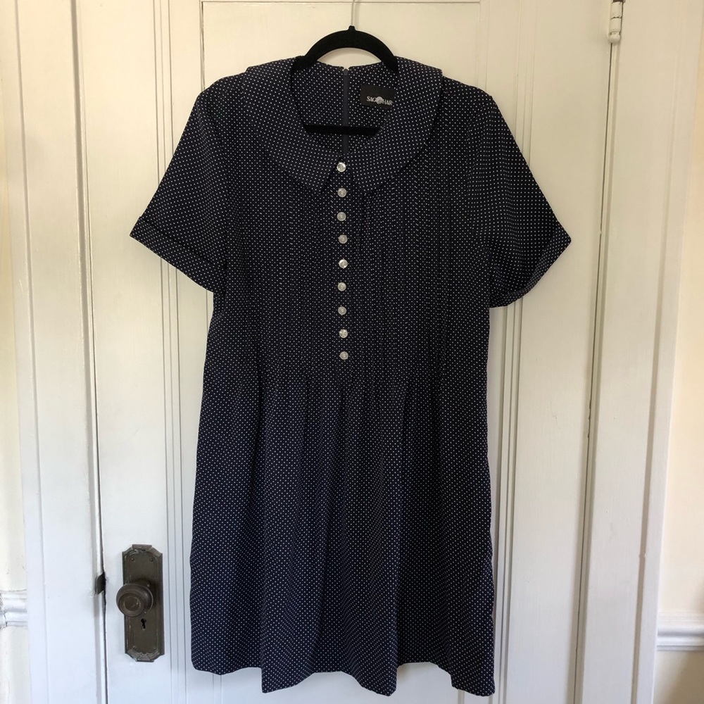 Vintage Sag Harbor Navy Polka Dot Babydoll Dress